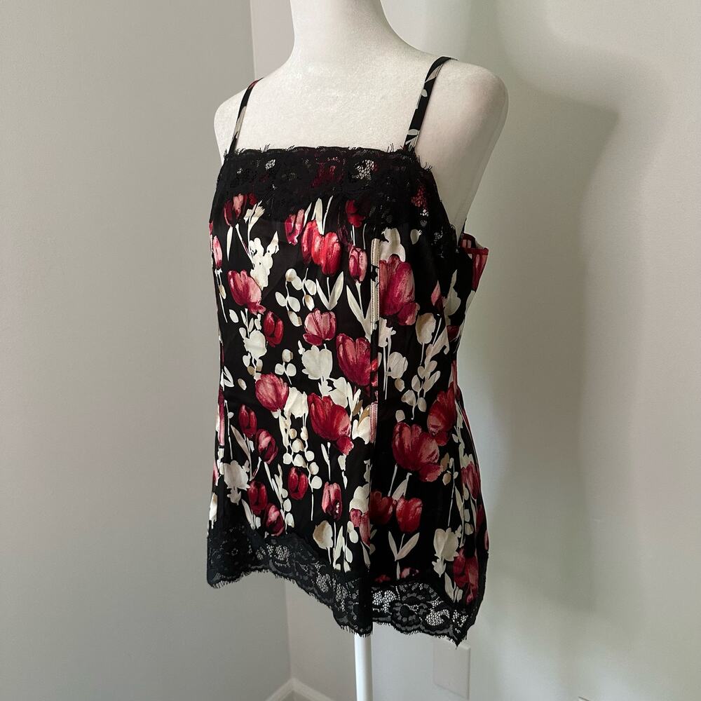 White House Black Market black white & berry pink floral lace lined tank top, M - Picture 2 of 10